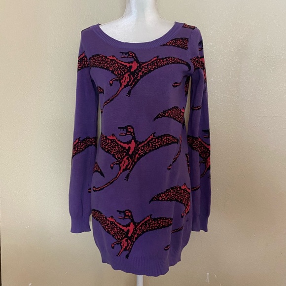Vintage Betsey Johnson Pterodactyl Dinosaur 80’s Punk Sweater Dress Rare neon - Picture 8 of 13